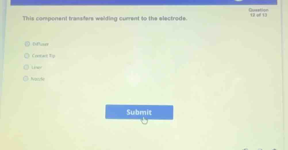 this component transfers welding current to the electrode. diffuser con…