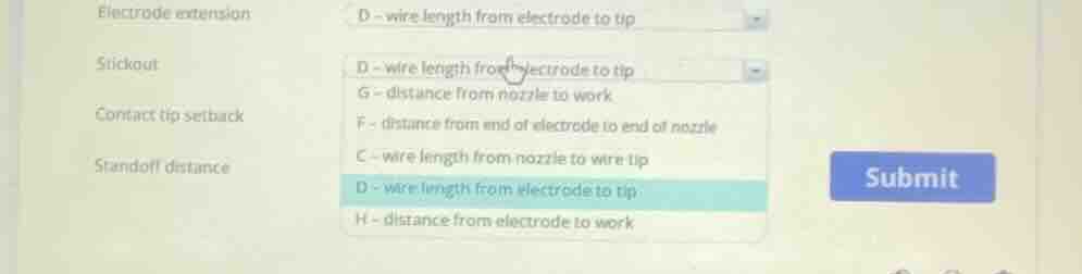 electrode extension stickout contact tip setback standoff distance g - …