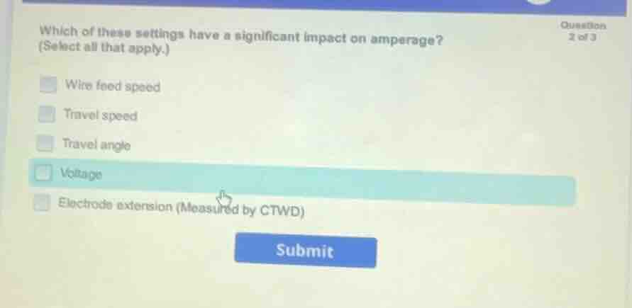 which of these settings have a significant impact on amperage? (select …