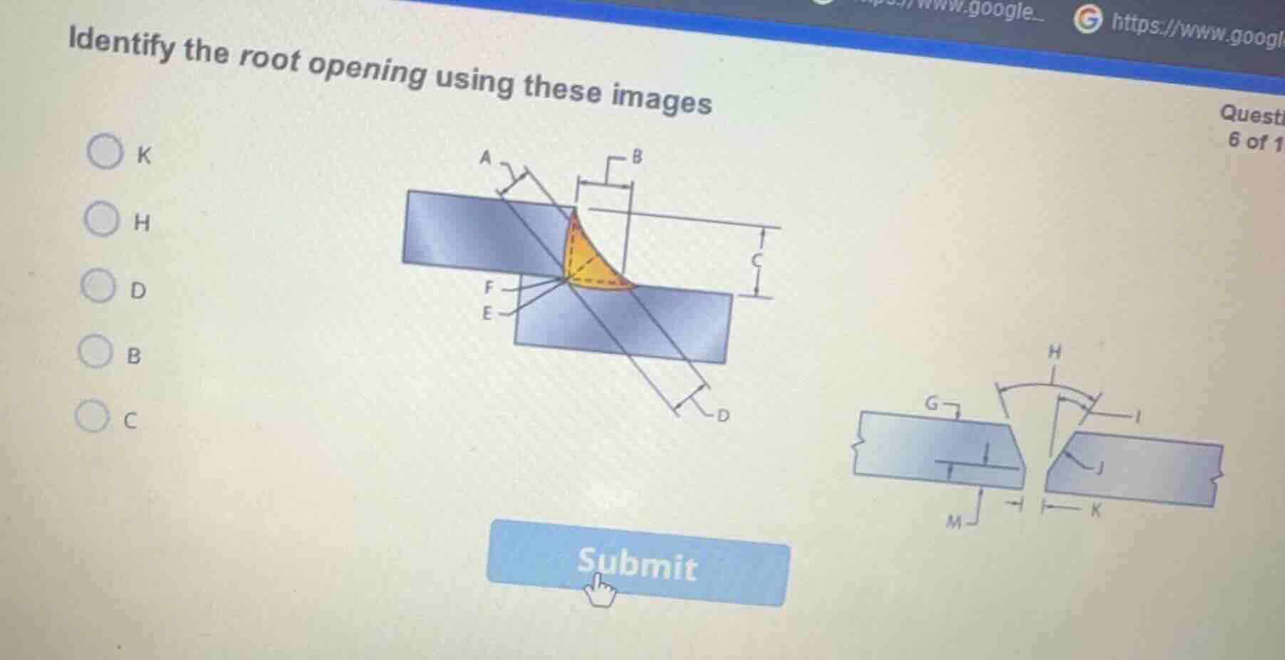 identify the root opening using these images k h d b c