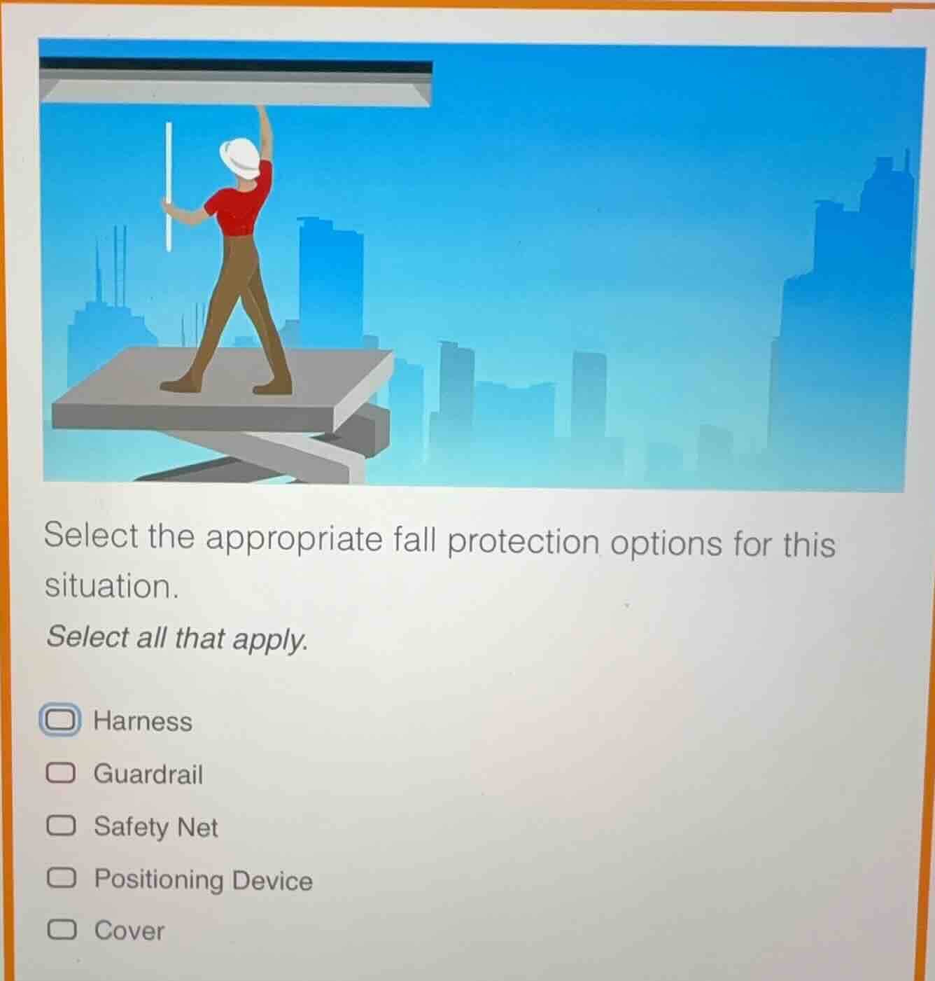 select the appropriate fall protection options for this situation. sele…