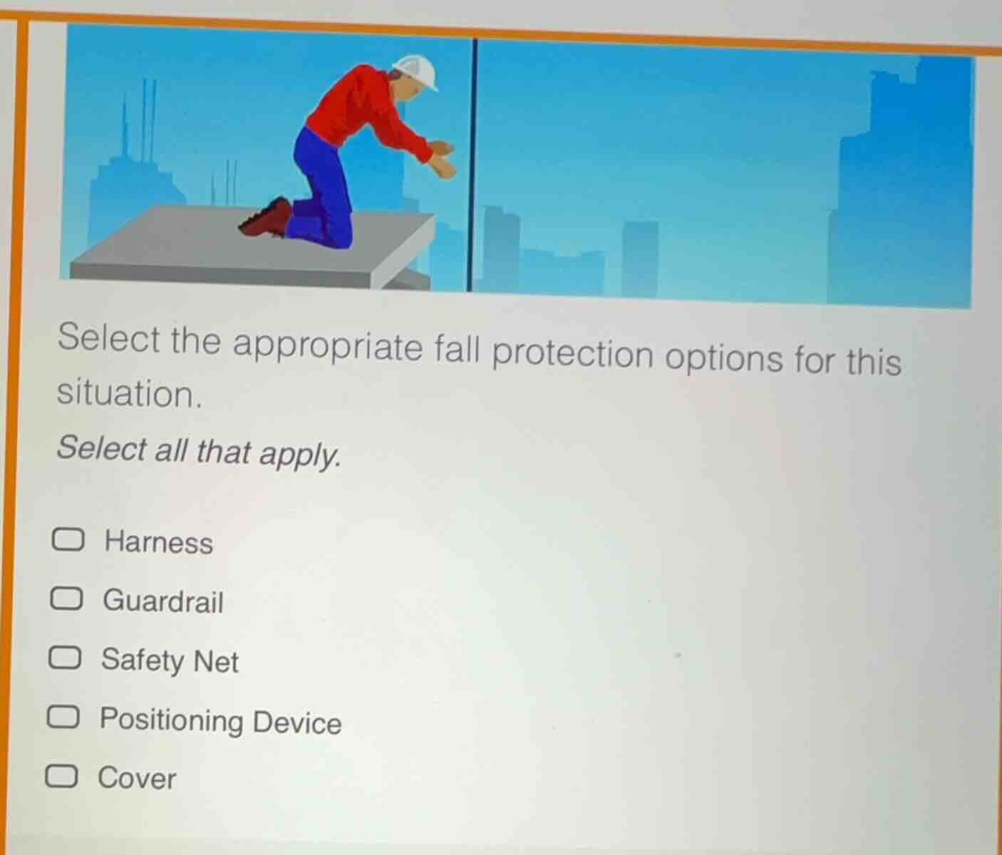 select the appropriate fall protection options for this situation. sele…