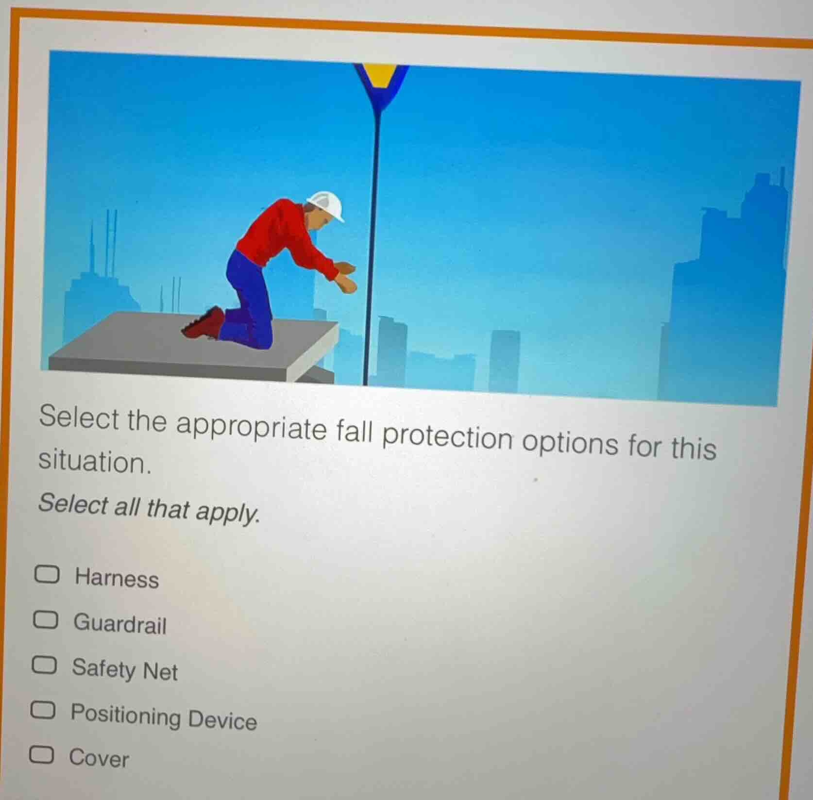 select the appropriate fall protection options for this situation. sele…