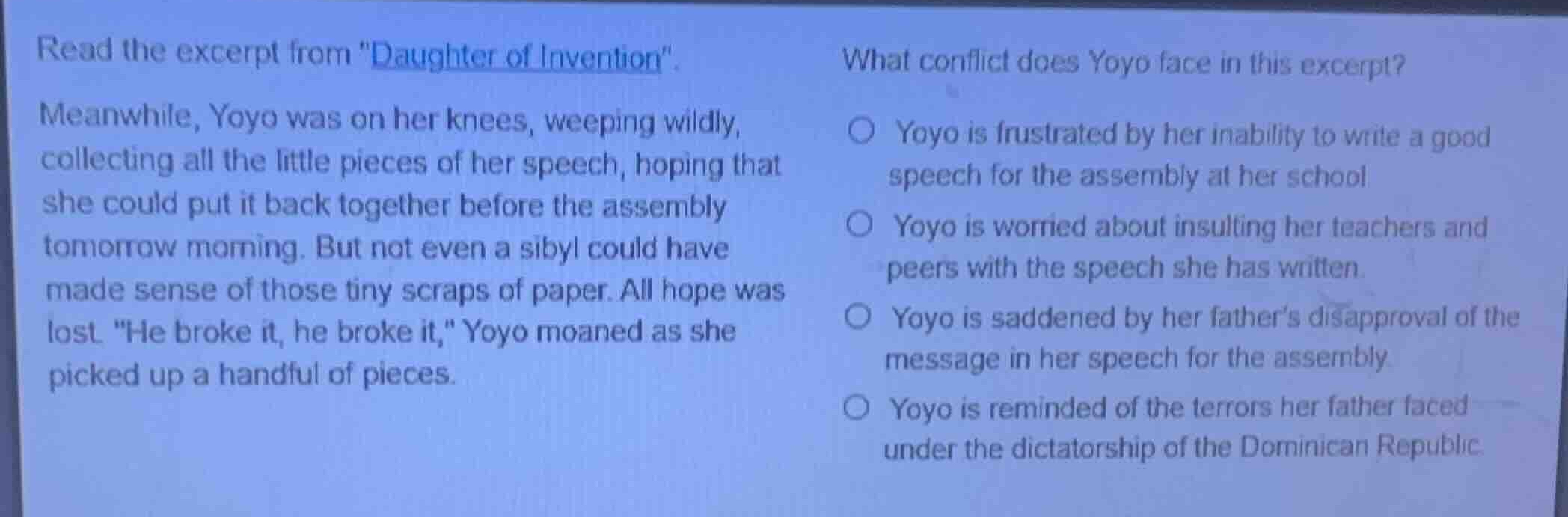 read the excerpt from \daughter of invention\. meanwhile, yoyo was on h…