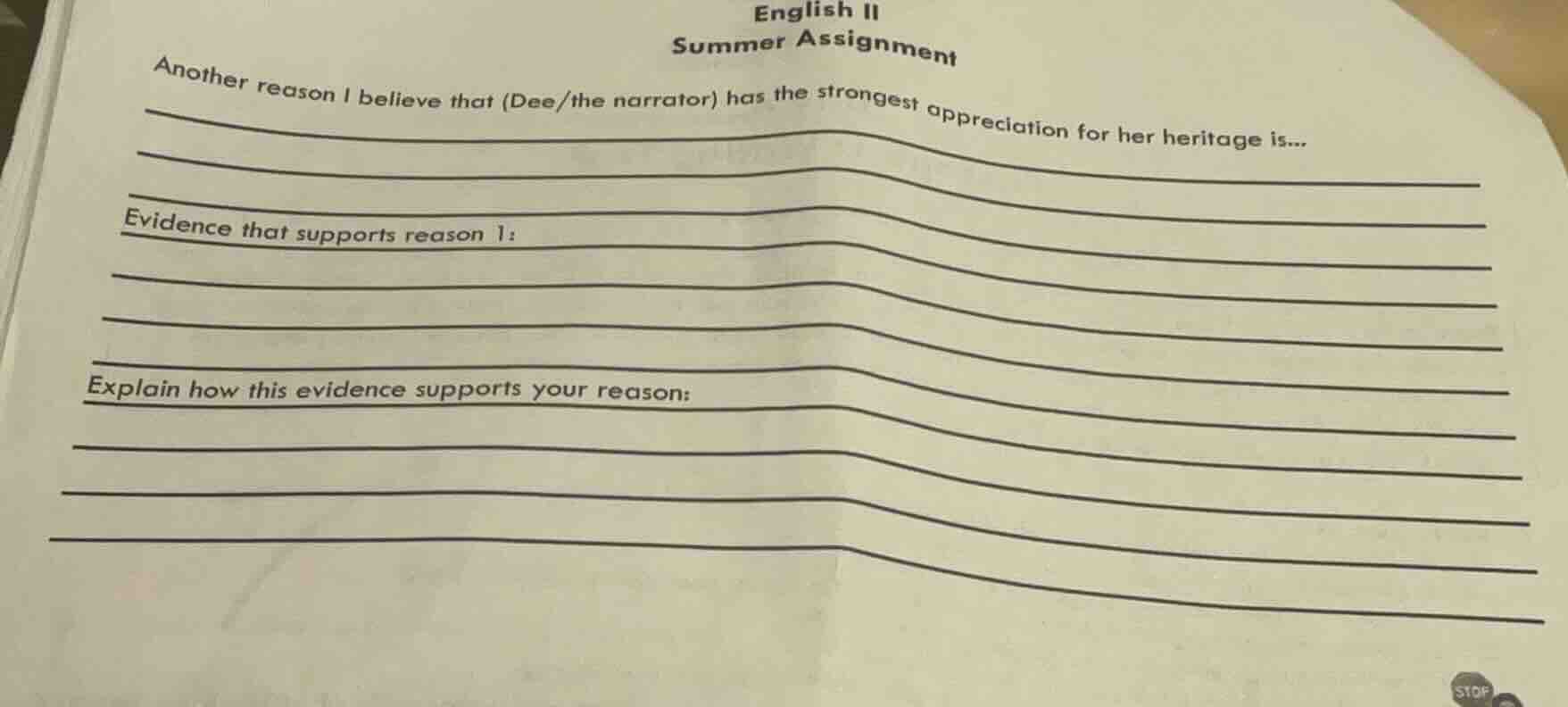english ii summer assignment another reason i believe that (dee/the nar…