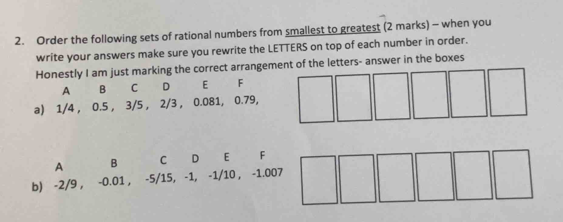 2. order the following sets of rational numbers from smallest to greate…