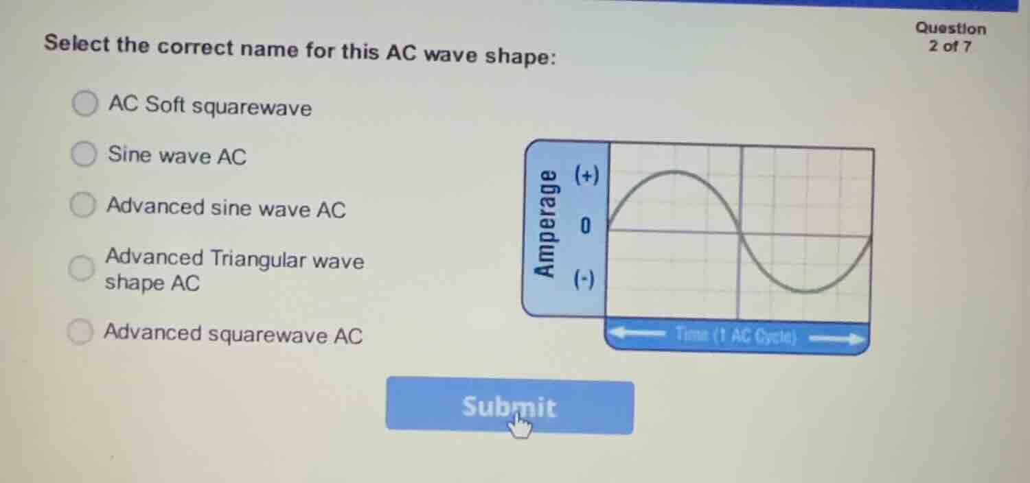 select the correct name for this ac wave shape: ac soft squarewave sine…