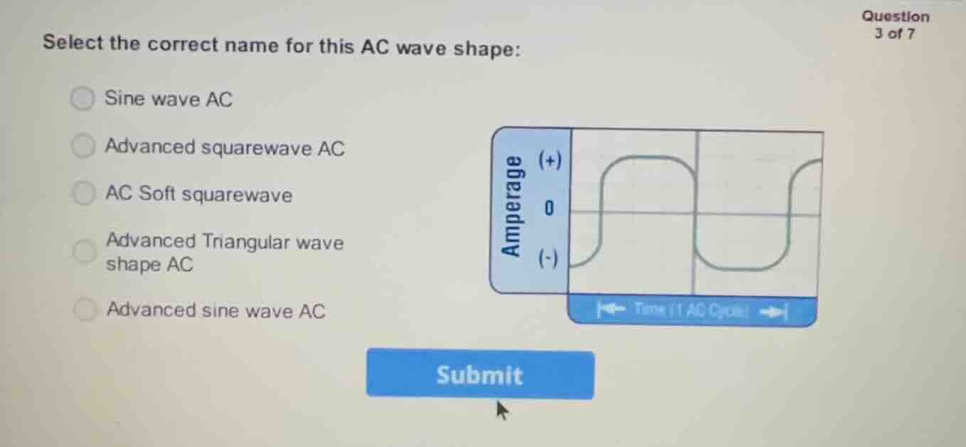 select the correct name for this ac wave shape: sine wave ac advanced s…