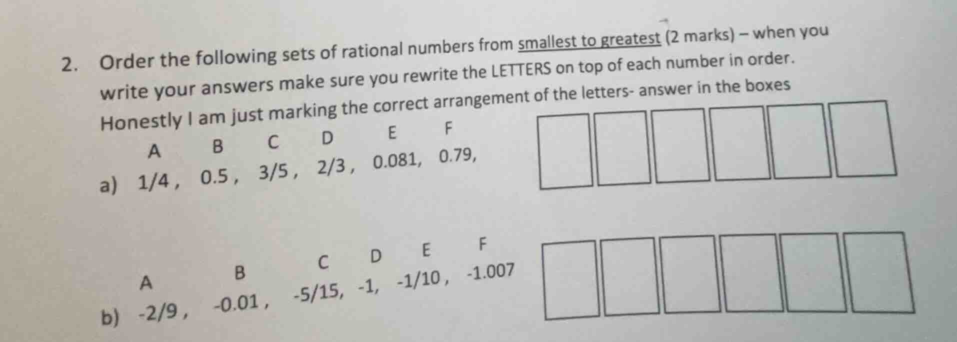 2. order the following sets of rational numbers from smallest to greate…