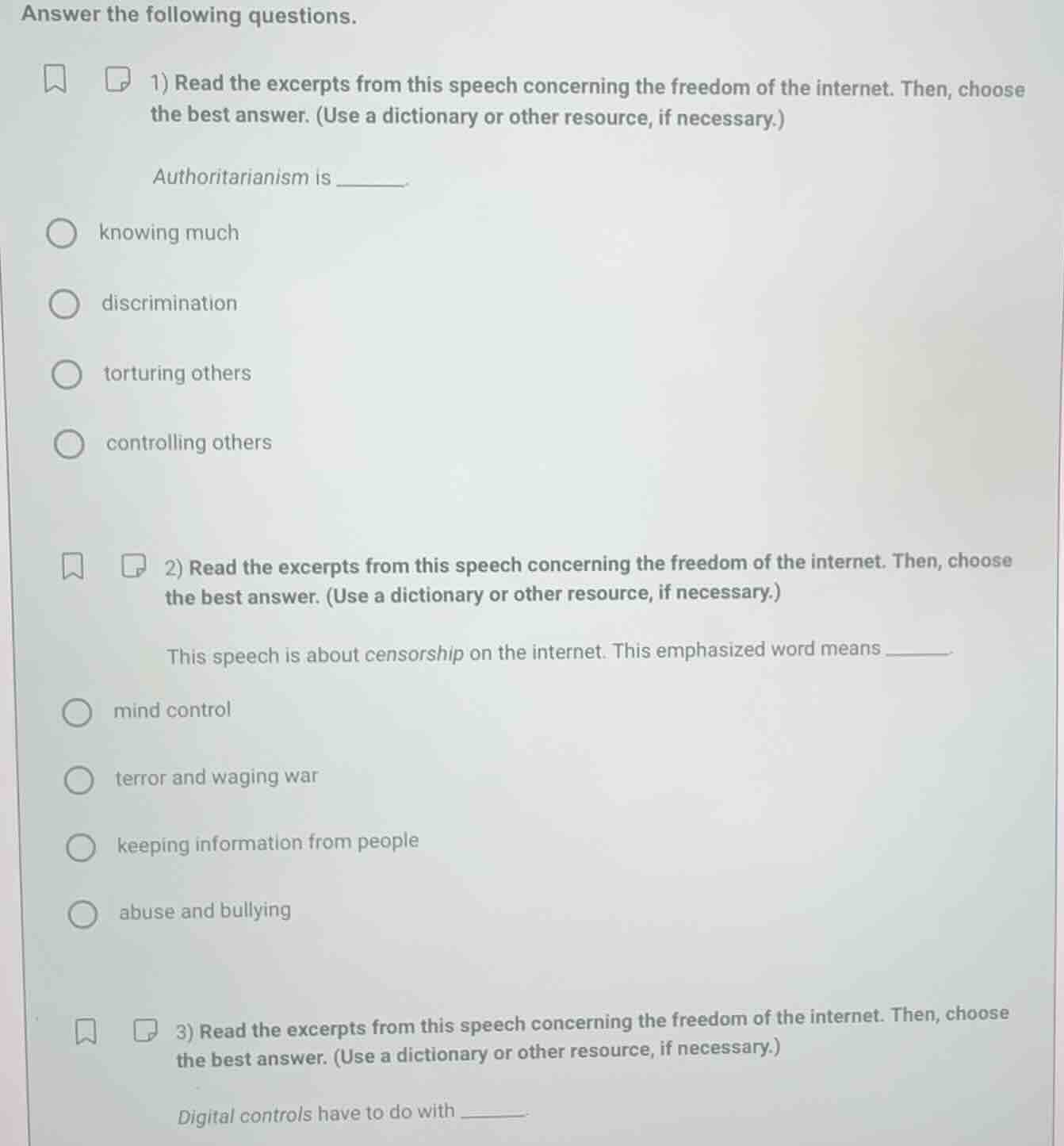 answer the following questions. 1) read the excerpts from this speech c…