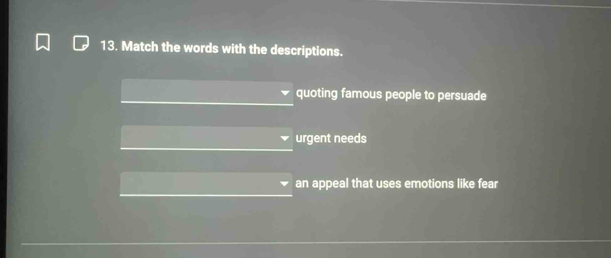 13. match the words with the descriptions. quoting famous people to per…