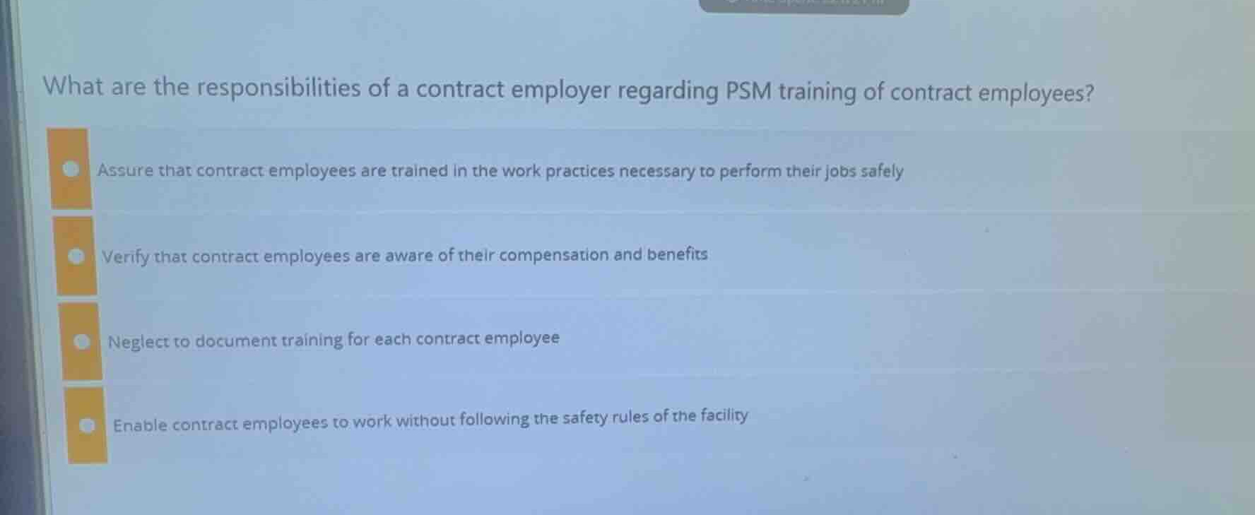 what are the responsibilities of a contract employer regarding psm trai…