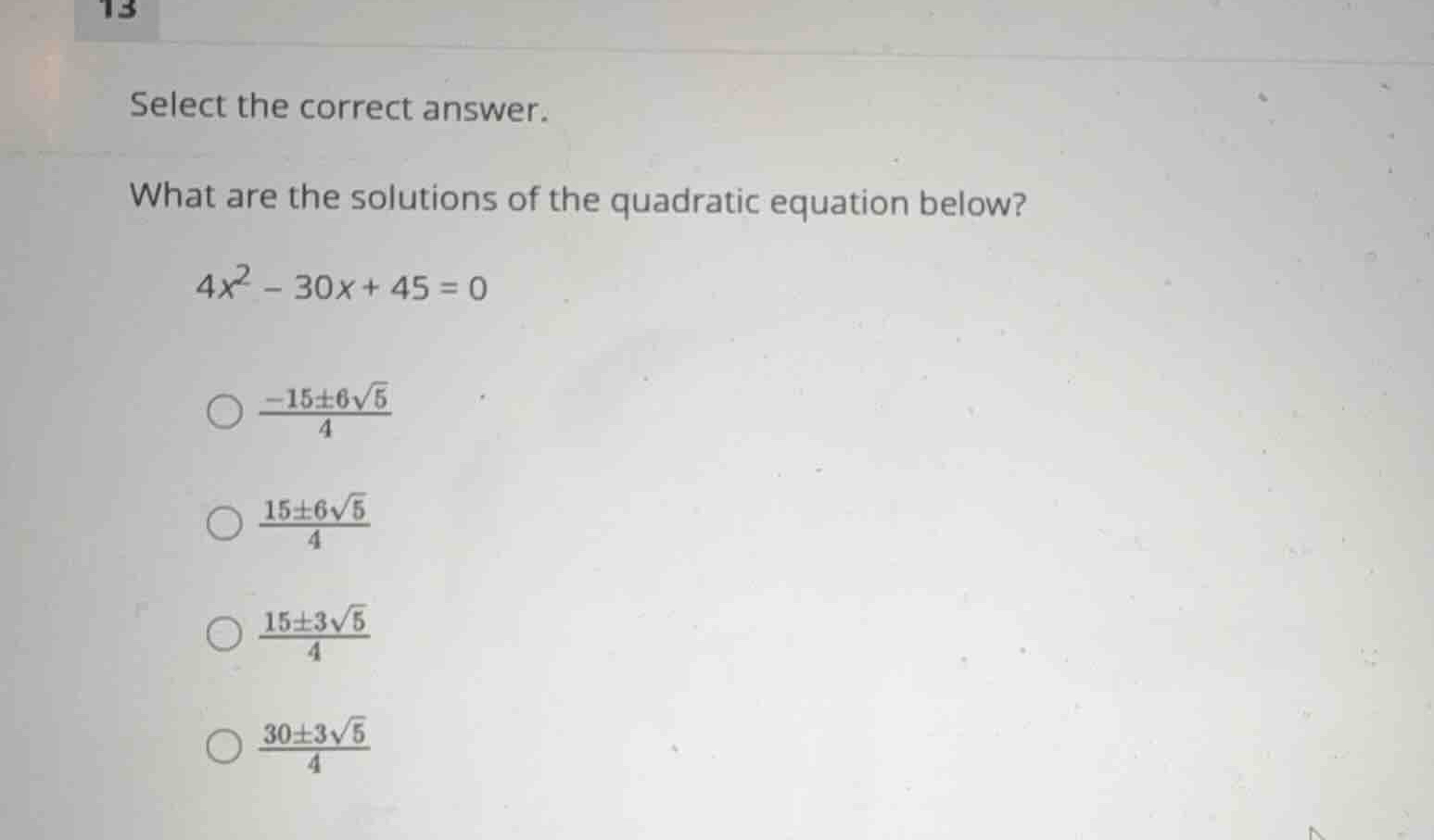 select the correct answer. what are the solutions of the quadratic equa…