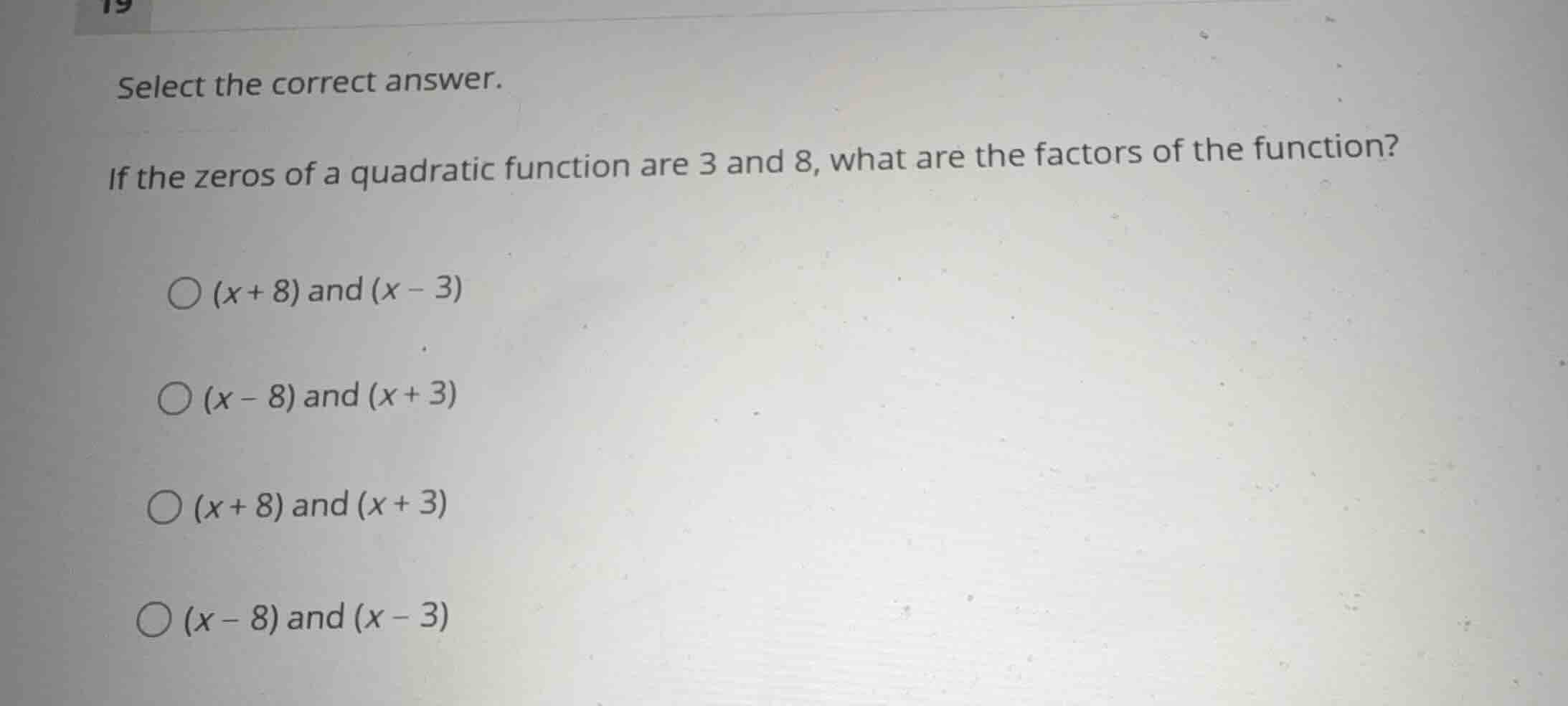 select the correct answer. if the zeros of a quadratic function are 3 a…