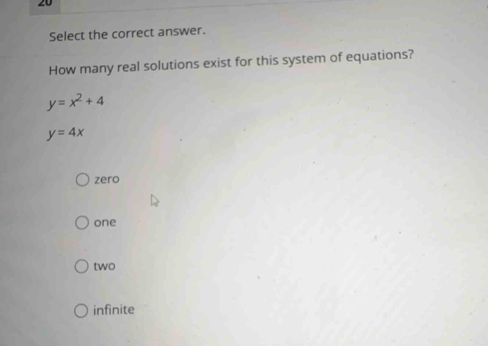 select the correct answer. how many real solutions exist for this syste…
