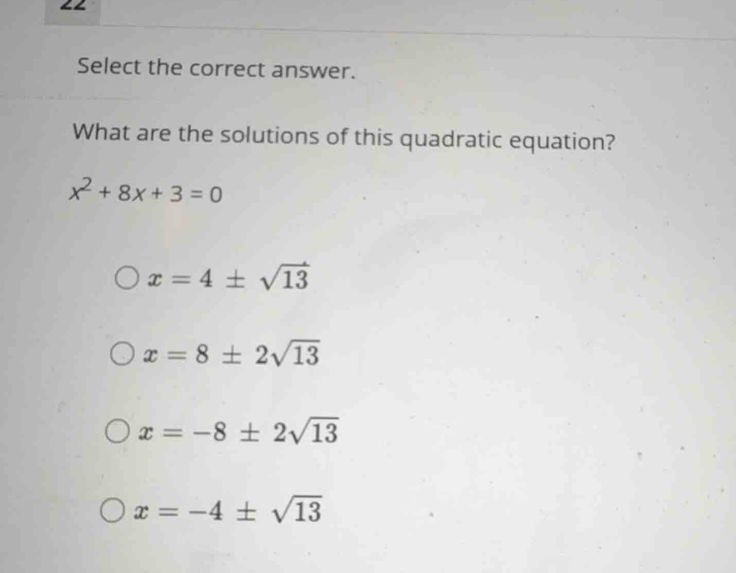 select the correct answer. what are the solutions of this quadratic equ…