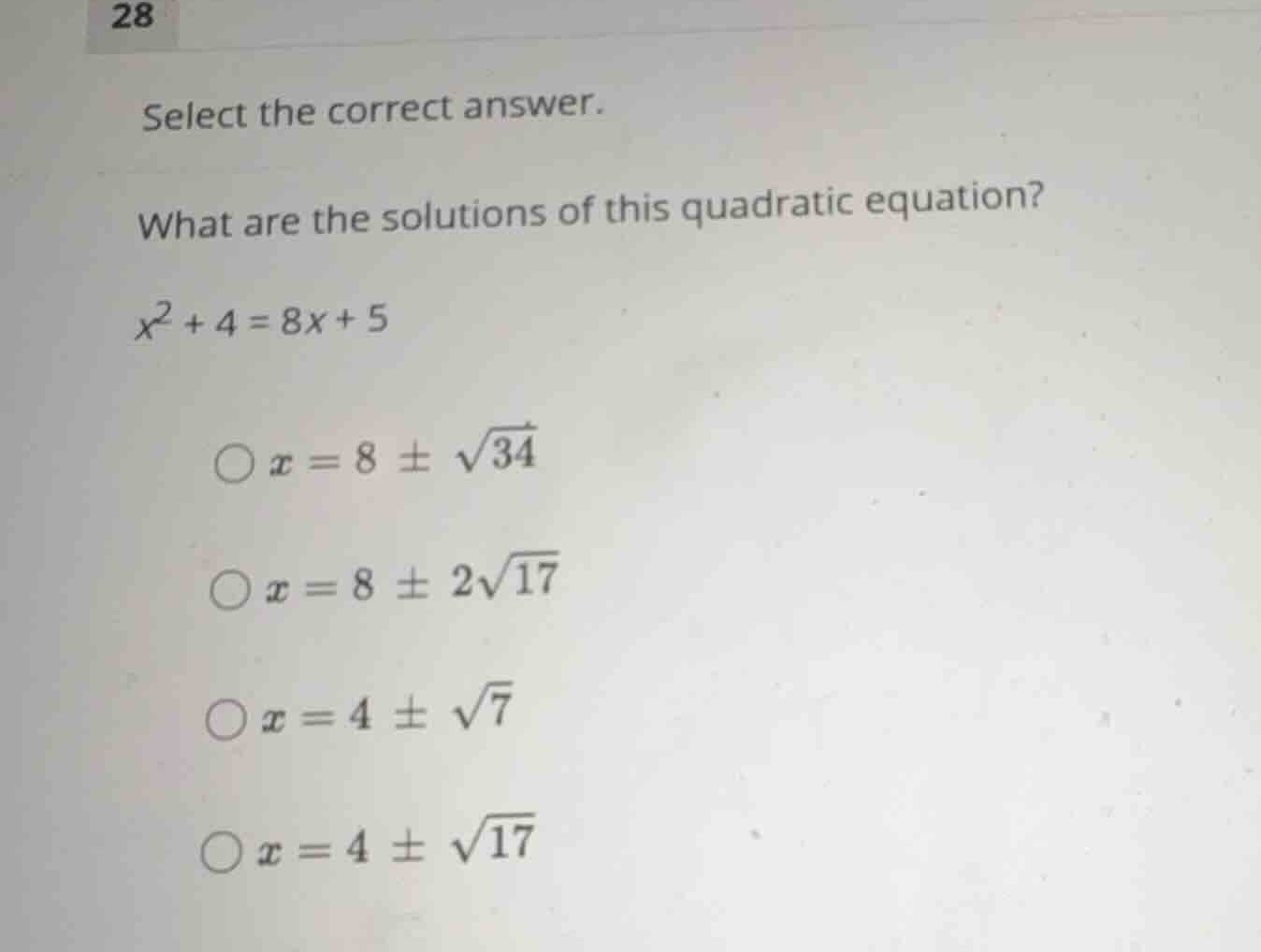 select the correct answer. what are the solutions of this quadratic equ…