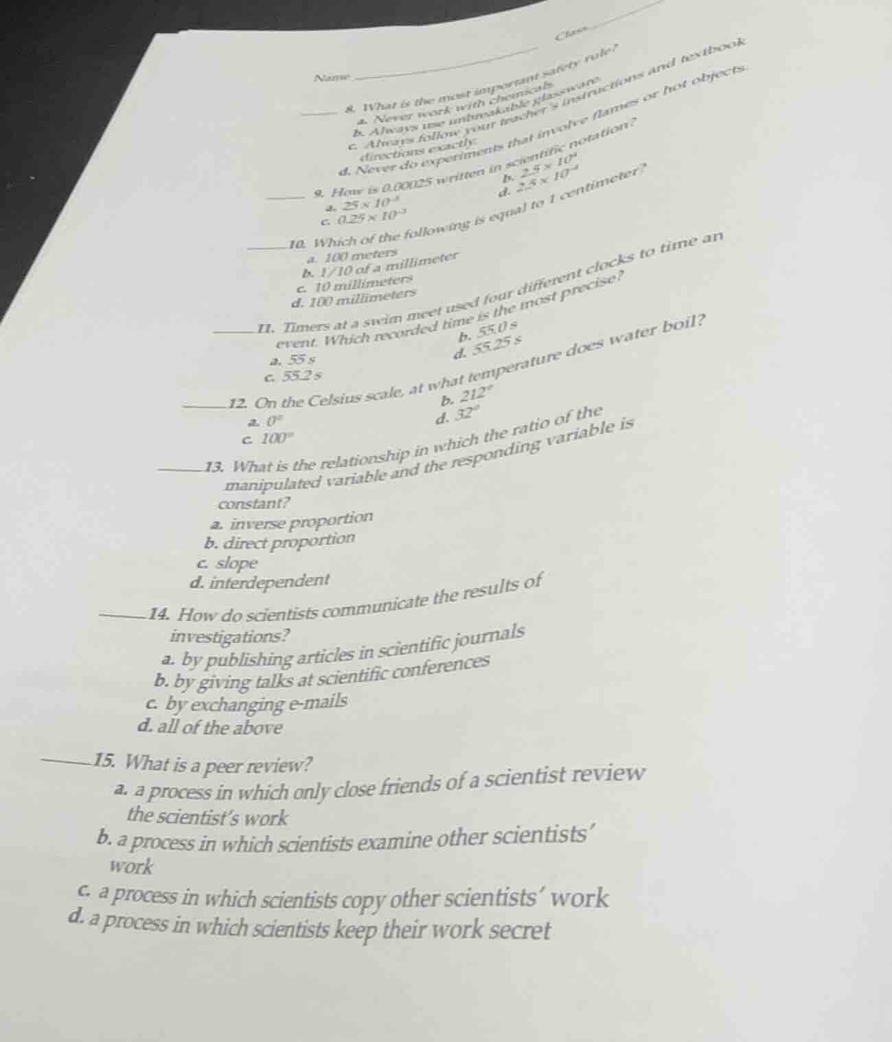 name ________ class ________ 8. what is the most important safety rule?…