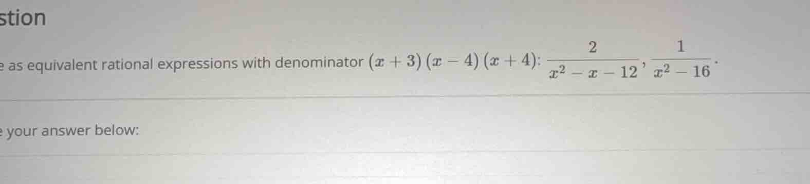 write as equivalent rational expressions with denominator \\((x + 3)(x …