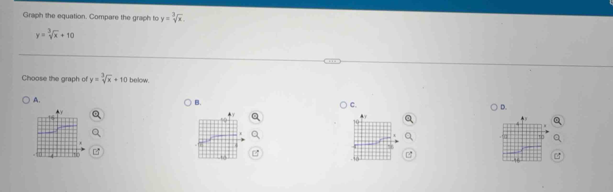 graph the equation. compare the graph to \\(y = \\sqrt3{x}\\). \\(y = \…