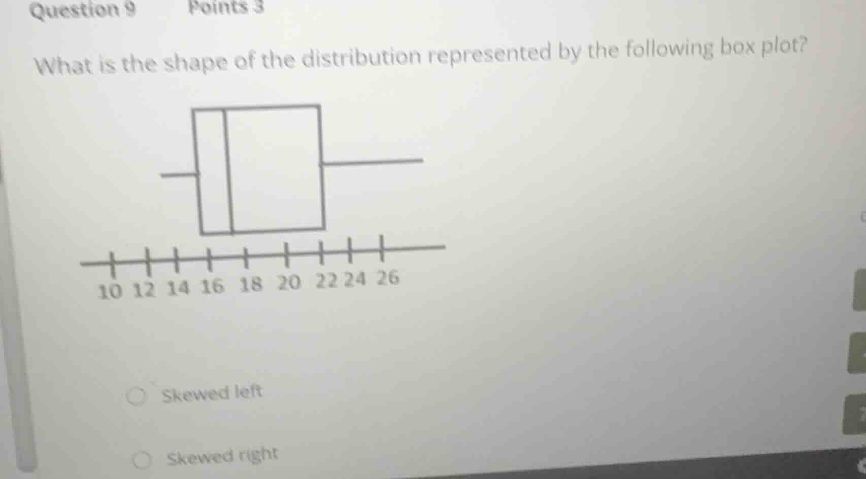 question 9 points 3 what is the shape of the distribution represented b…