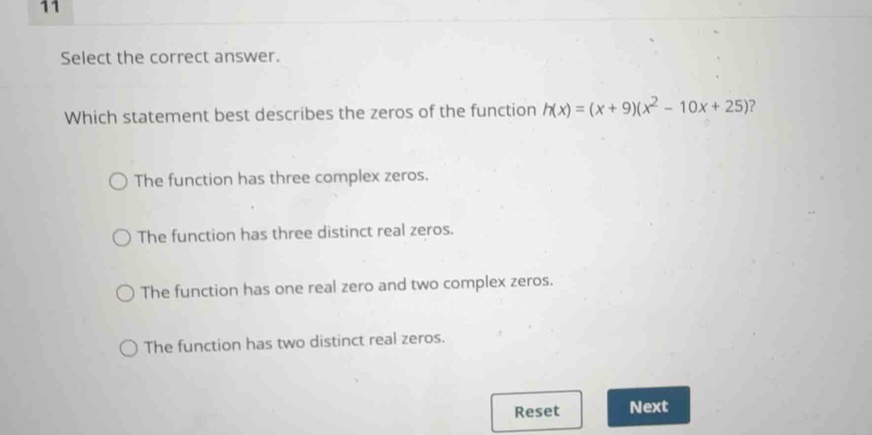 select the correct answer. which statement best describes the zeros of …