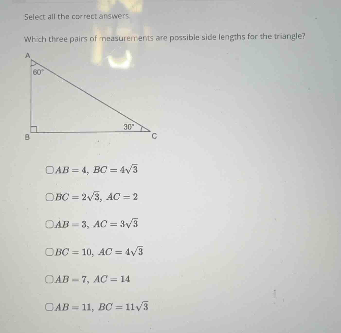 select all the correct answers. which three pairs of measurements are p…