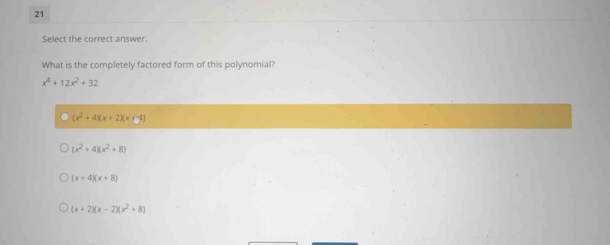 select the correct answer. what is the completely factored form of this…