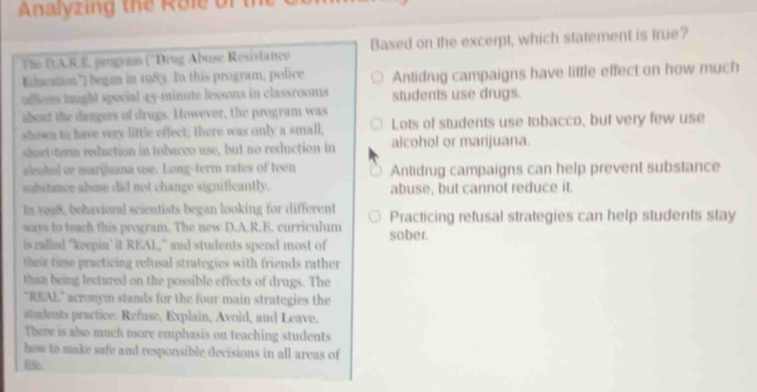 analyzing the role of the community the d.a.r.e. program (\drug abuse r…
