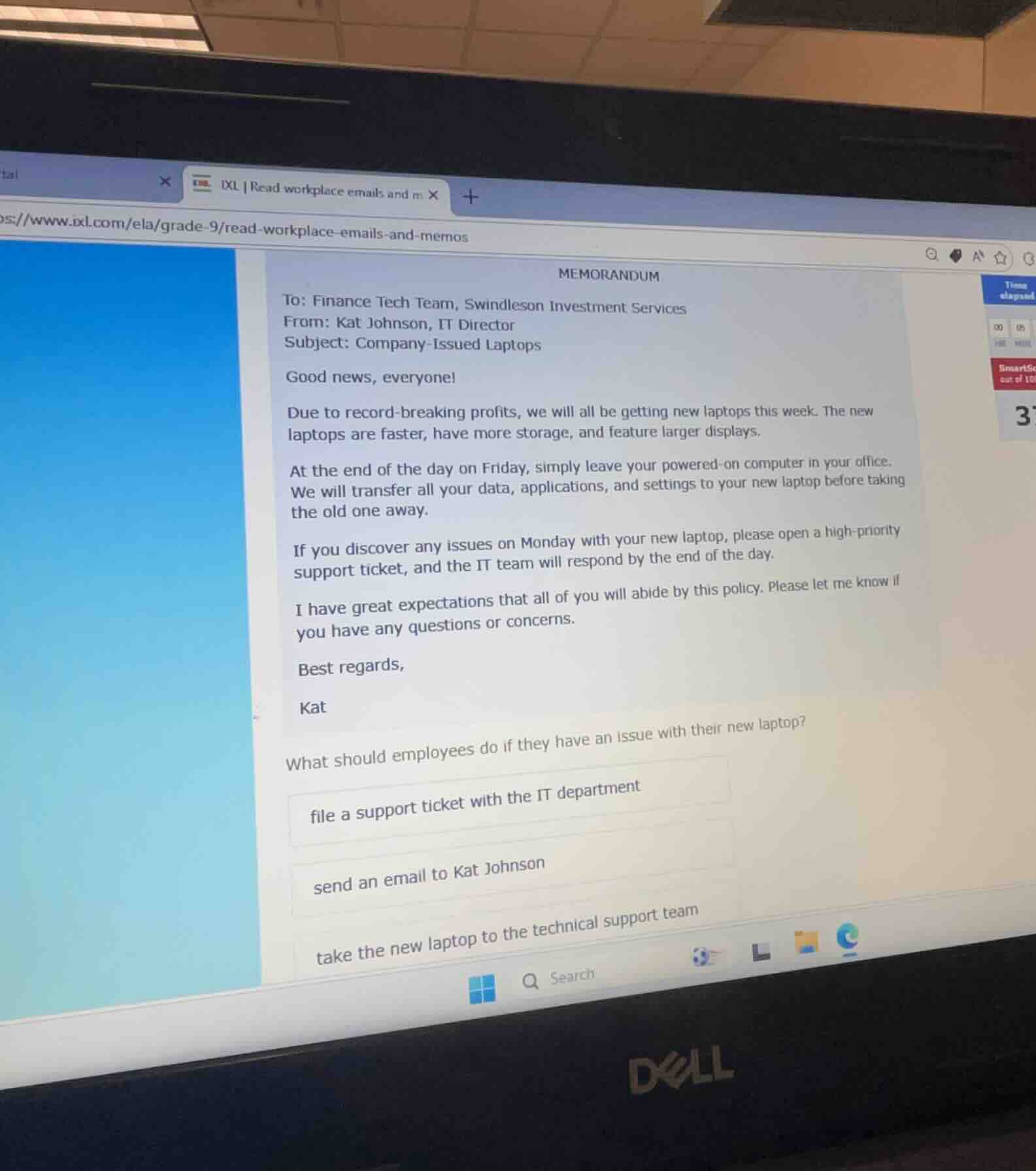 memorandum to: finance tech team, swindleson investment services from: …