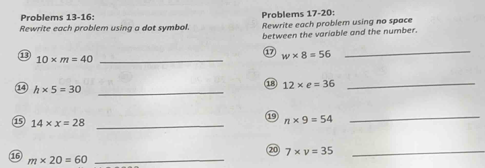 problems 13-16: rewrite each problem using a dot symbol. 13) \\(10 \\ti…