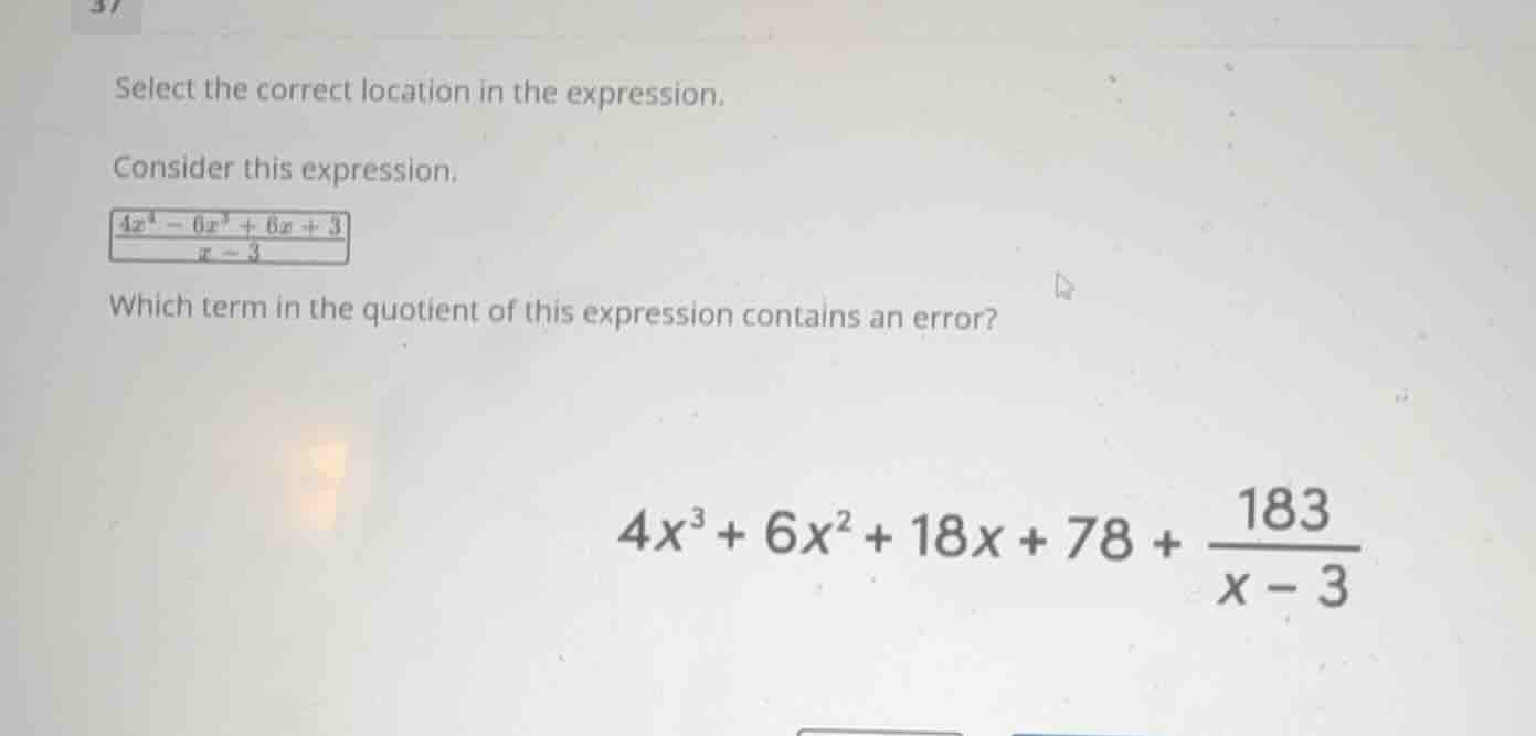select the correct location in the expression. consider this expression…