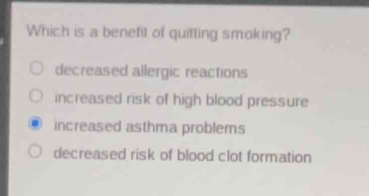 which is a benefit of quitting smoking? decreased allergic reactions in…