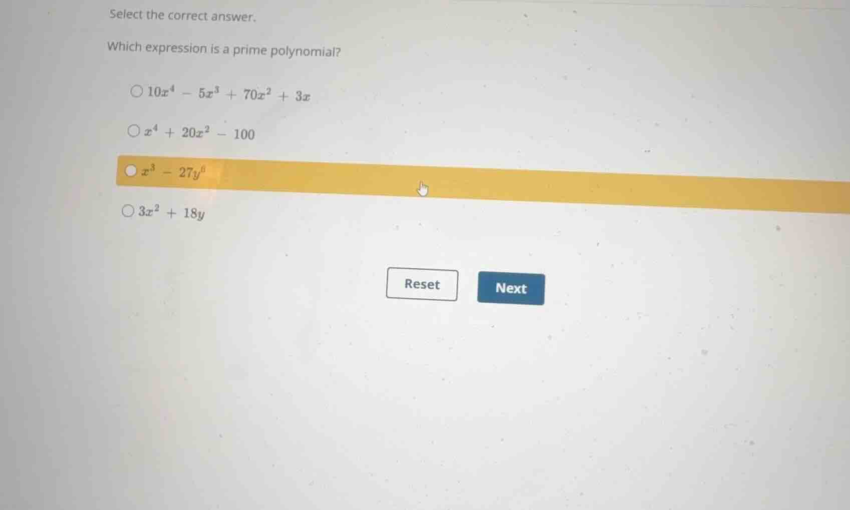 select the correct answer. which expression is a prime polynomial? \\(1…
