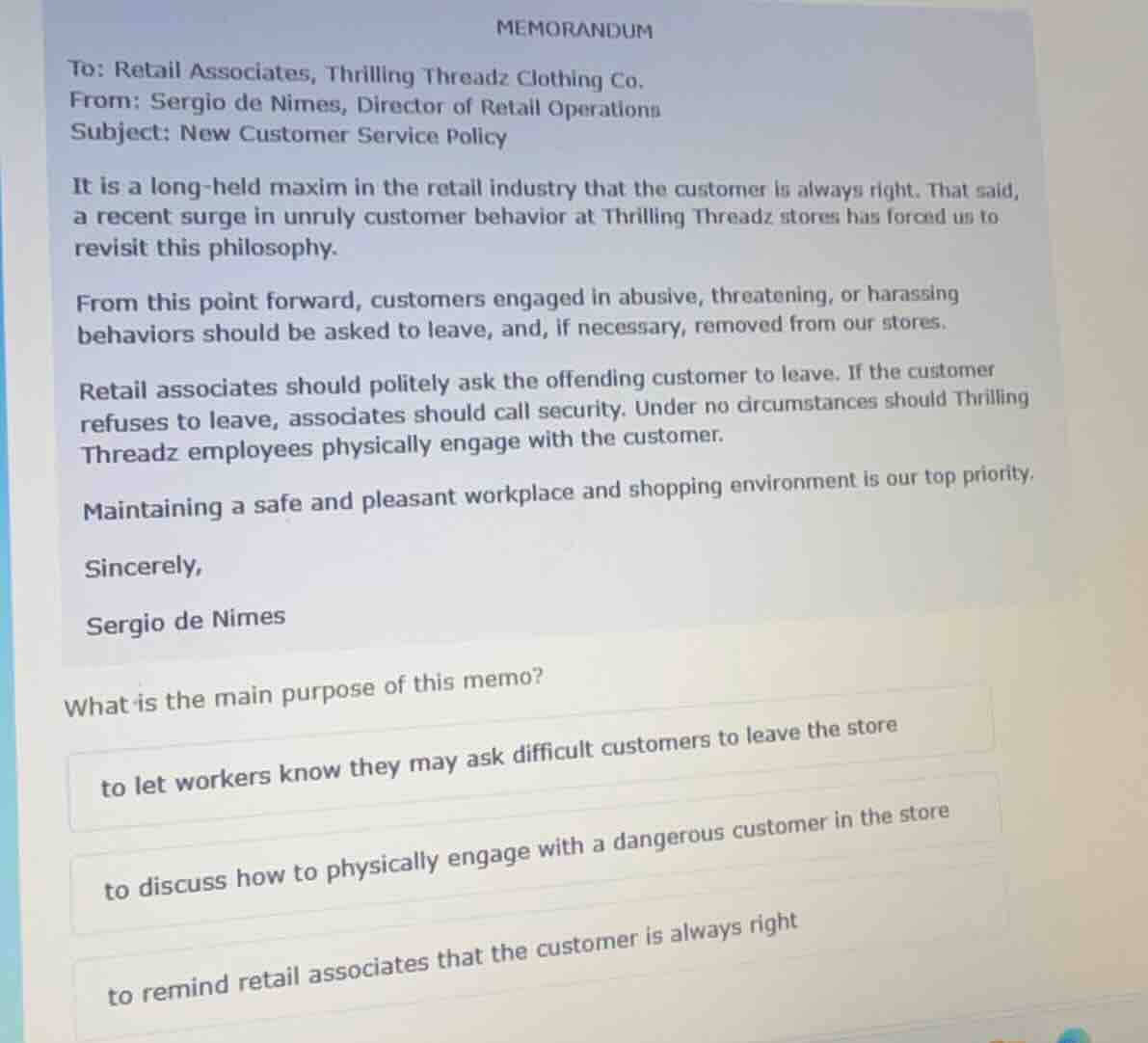 memorandum to: retail associates, thrilling threadz clothing co. from: …