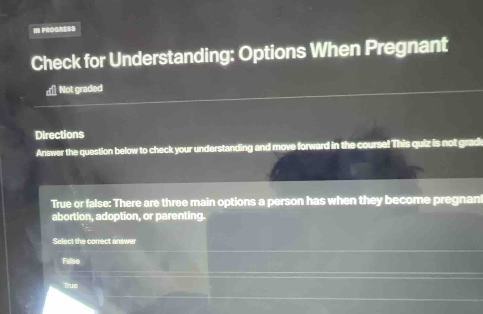 check for understanding: options when pregnant directions answer the qu…
