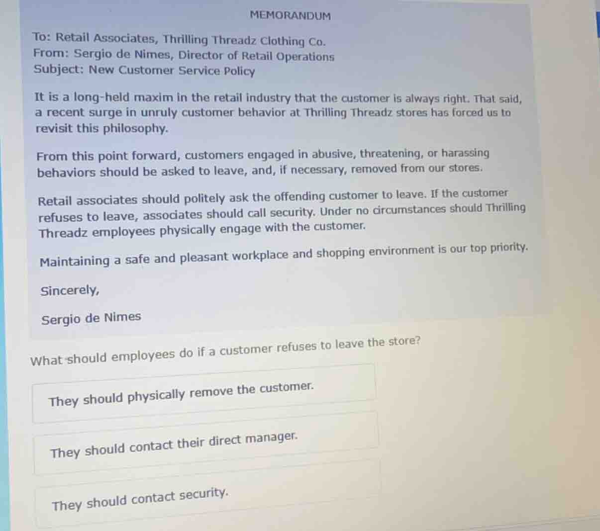 memorandum to: retail associates, thrilling threadz clothing co. from: …