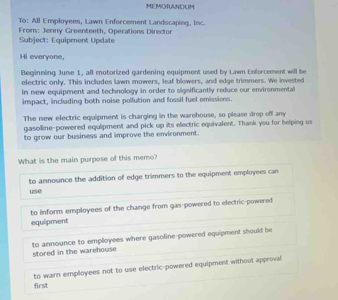 memorandum to: all employees, lawn enforcement landscaping, inc. from: …