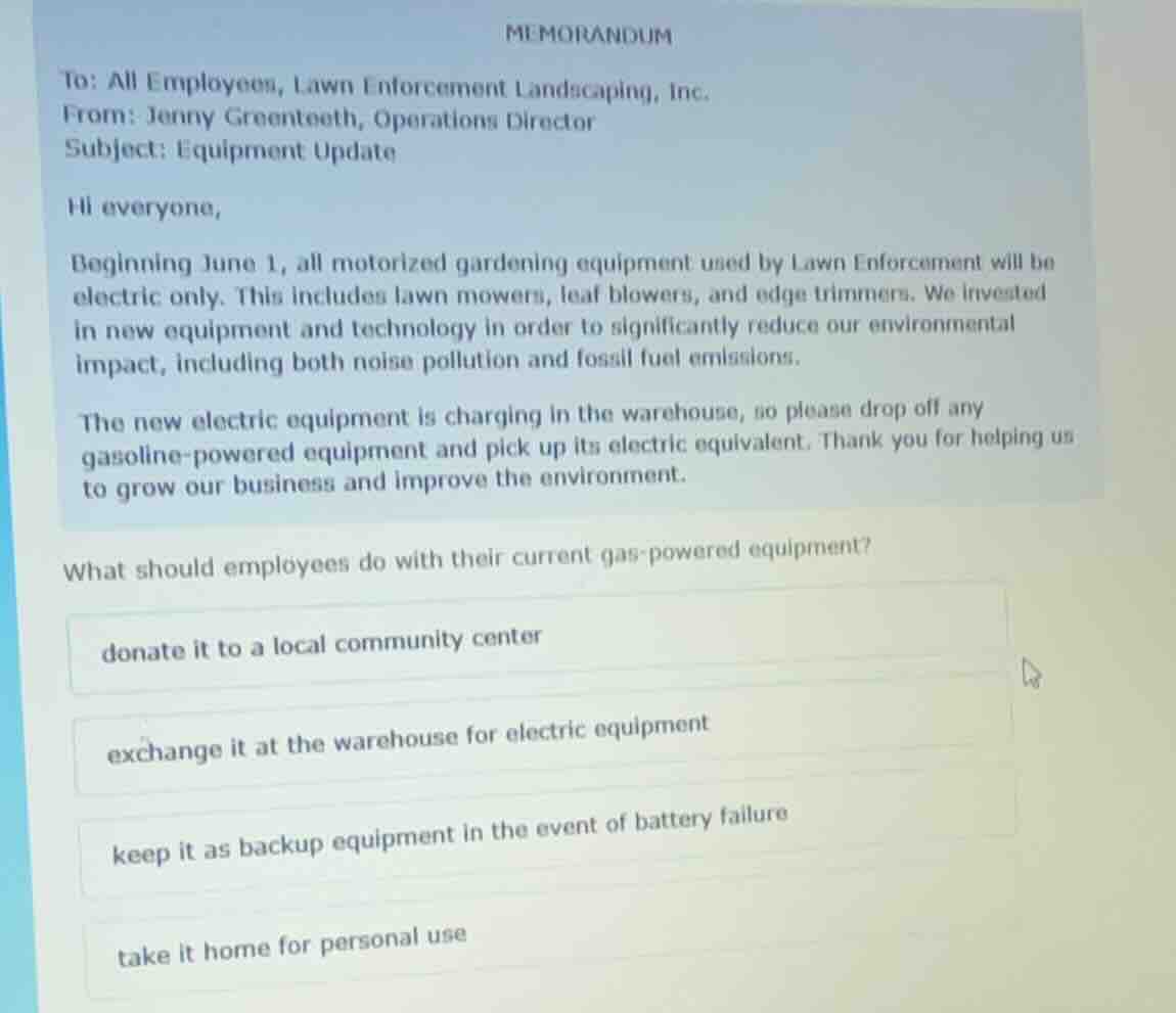 memorandum to: all employees, lawn enforcement landscaping, inc. from: …