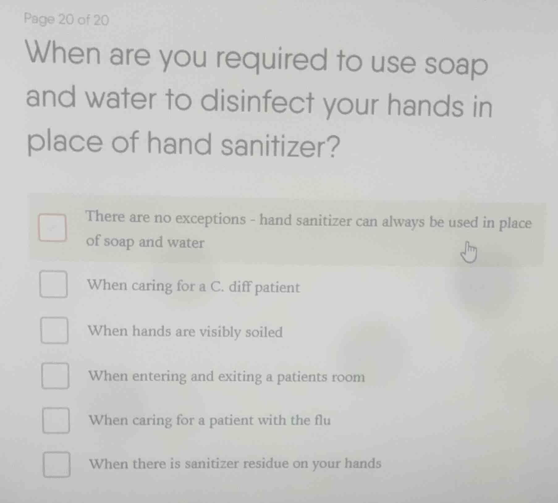 when are you required to use soap and water to disinfect your hands in …