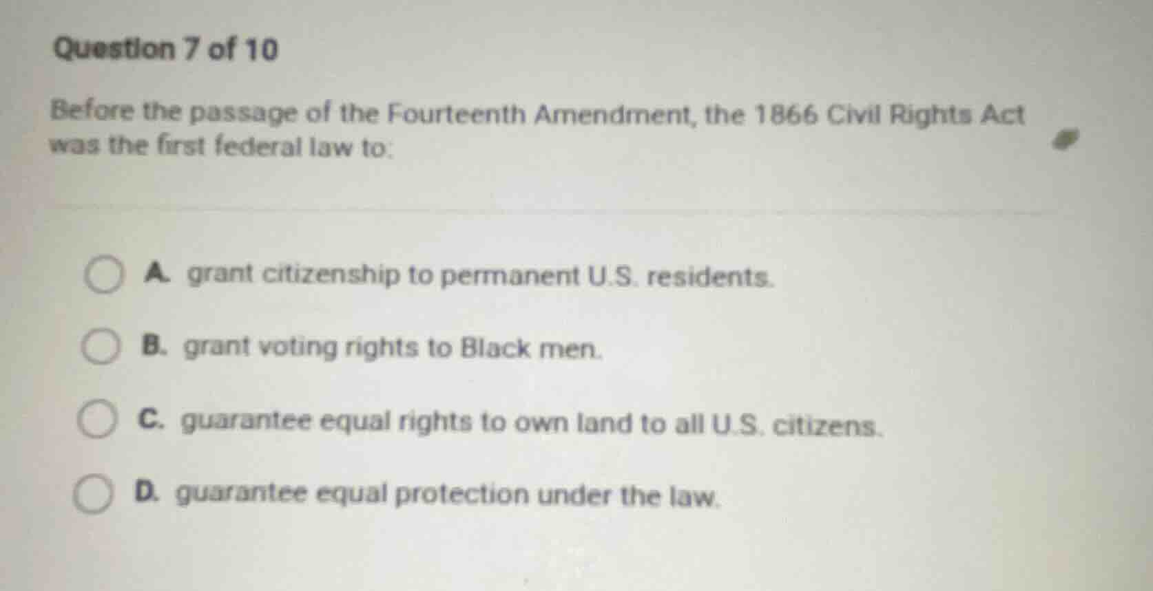 question 7 of 10 before the passage of the fourteenth amendment, the 18…