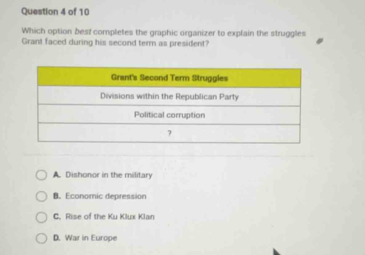 question 4 of 10 which option best completes the graphic organizer to e…