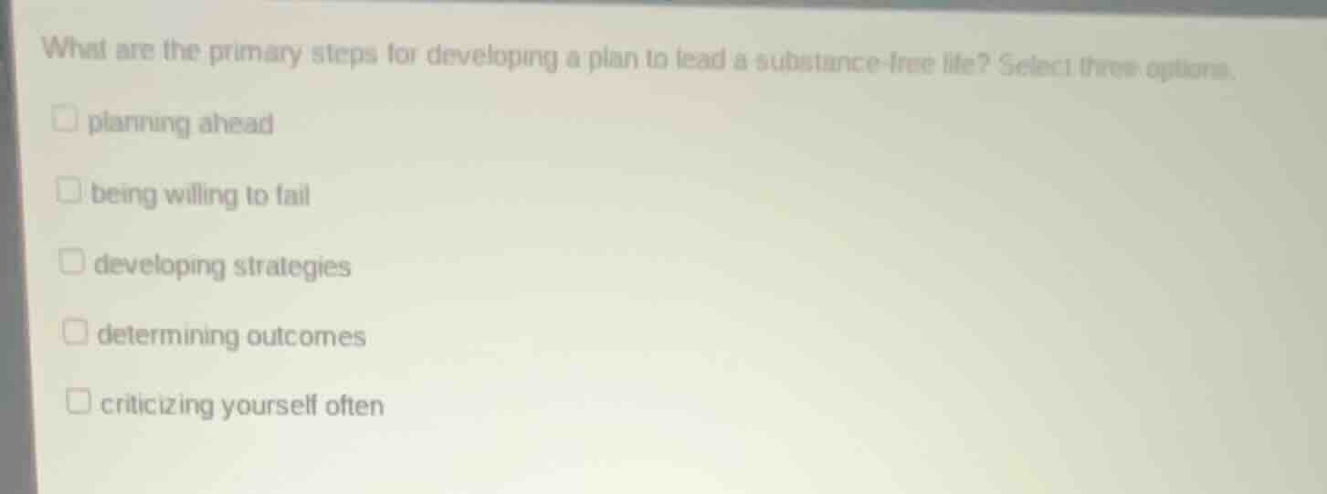 what are the primary steps for developing a plan to lead a substance-fr…