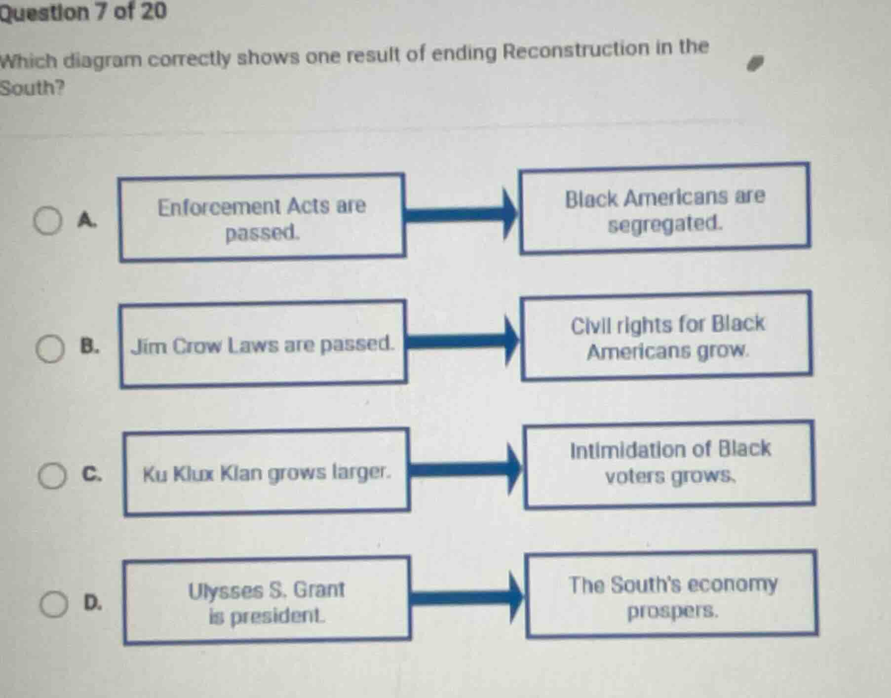 question 7 of 20 which diagram correctly shows one result of ending rec…