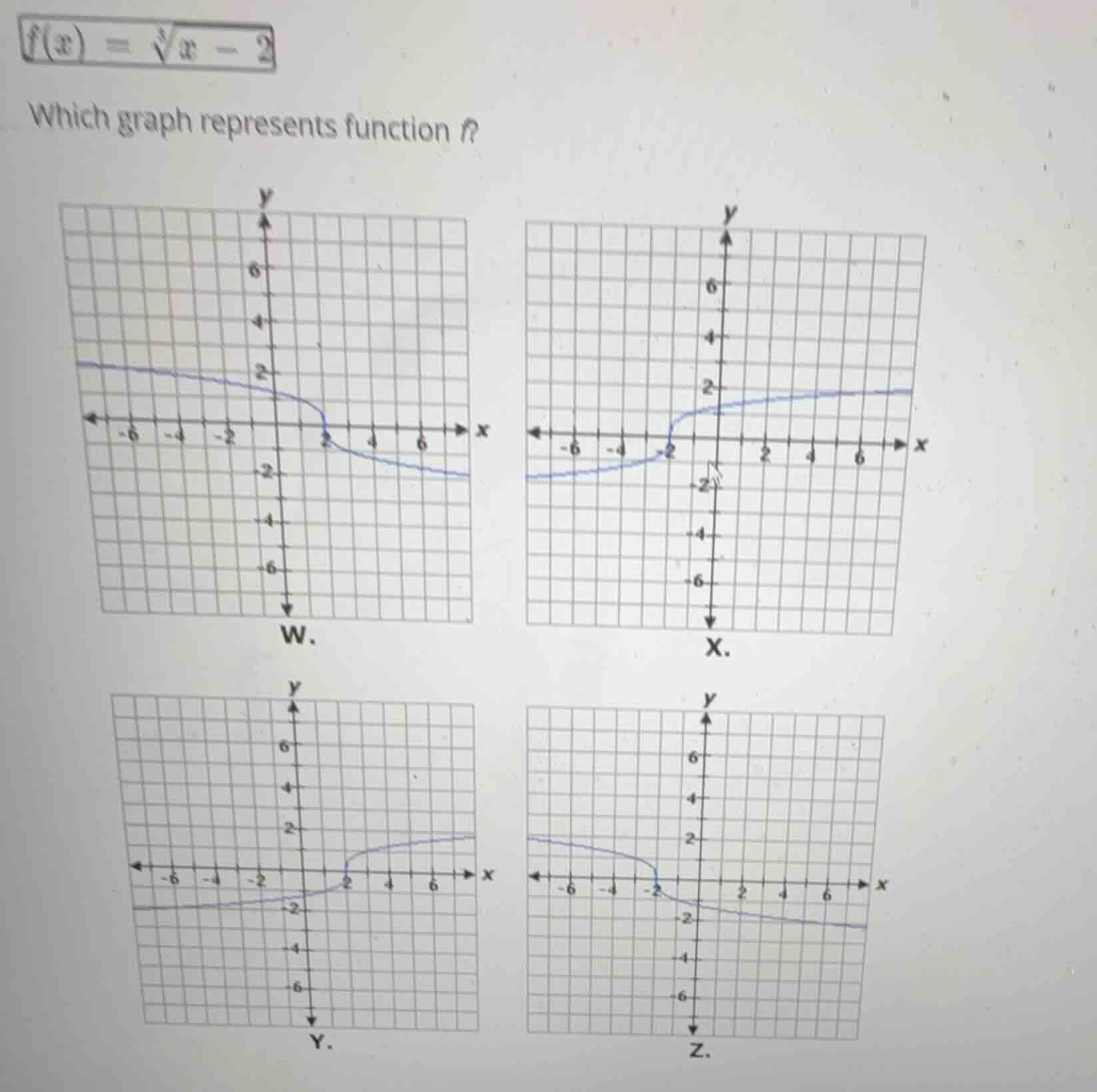 \\f(x) = \\sqrt3{x - 2}\\ which graph represents function \\(f\\)?