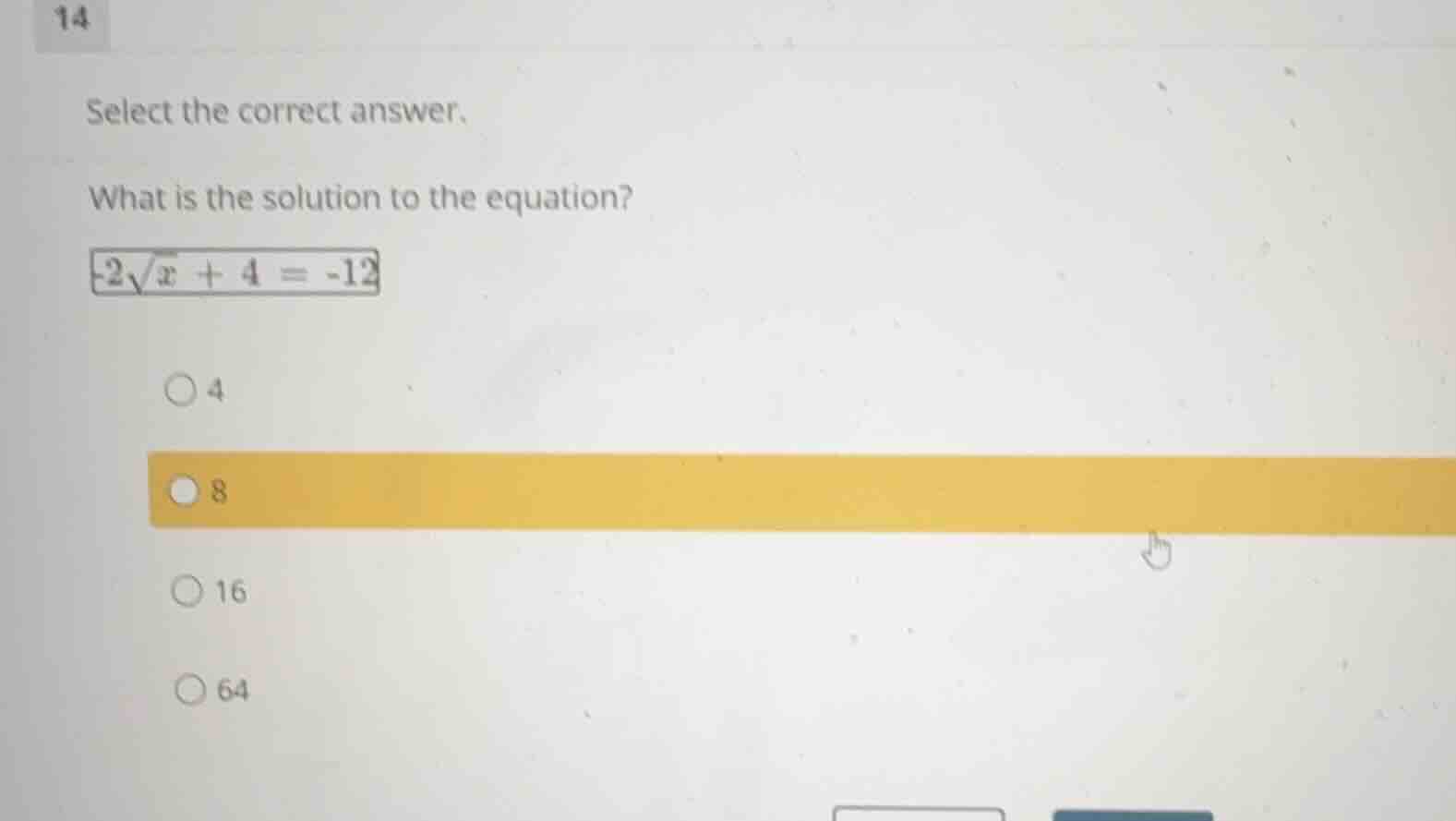 select the correct answer. what is the solution to the equation? \\(-2\…