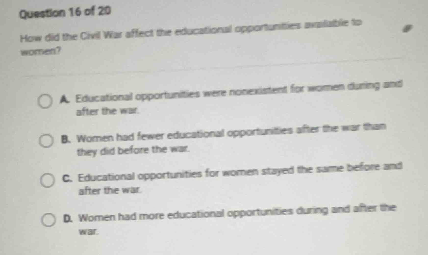 question 16 of 20 how did the civil war affect the educational opportun…