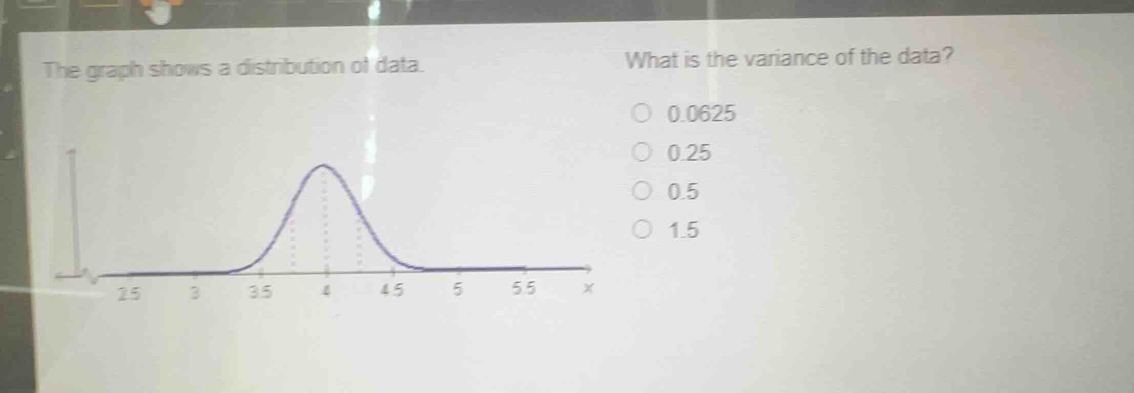 the graph shows a distribution of data. what is the variance of the dat…