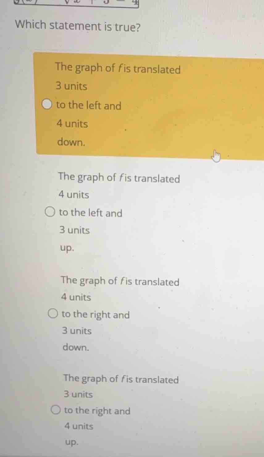 which statement is true? - the graph of \\(f\\) is translated 3 units t…