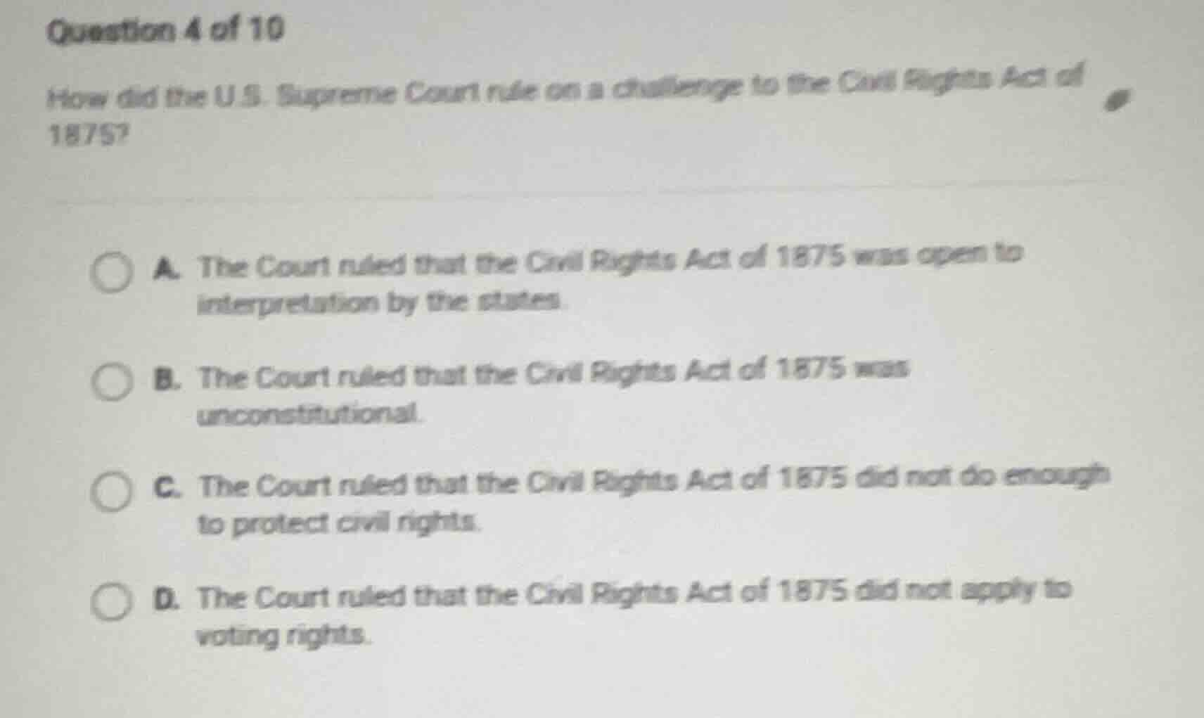 question 4 of 10 how did the u.s. supreme court rule on a challenge to …